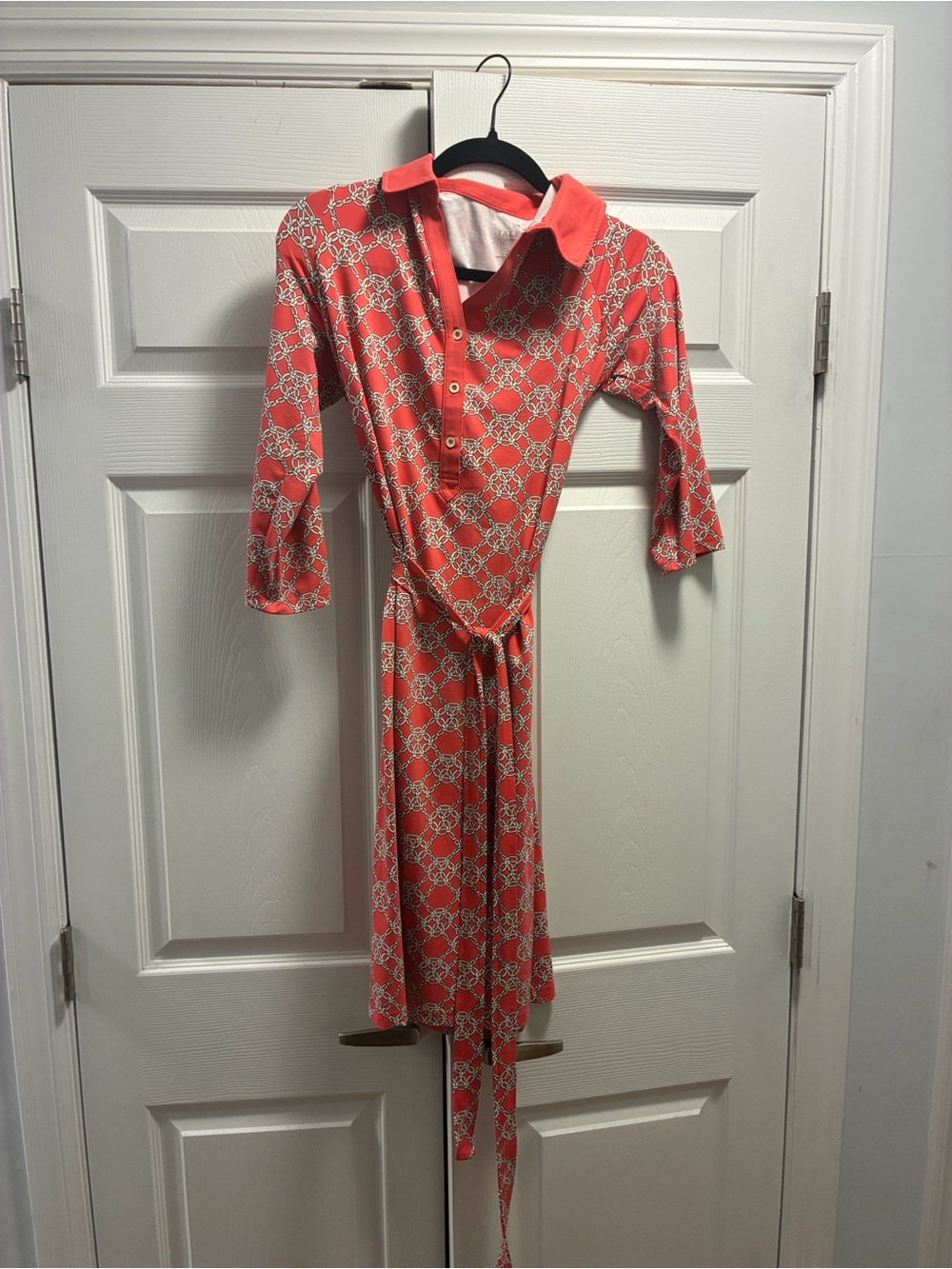 Coral Patterned Collared Dress with Belt